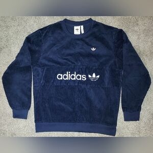 Adidas Originals Samstag Corduroy Crew Neck Sweatshirt Blue Long Sleeve Medium